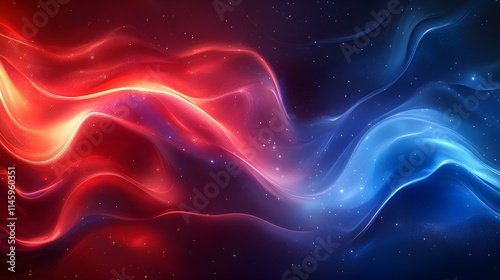 Abstract Flowing Red and Blue Light Waves on Dark Background