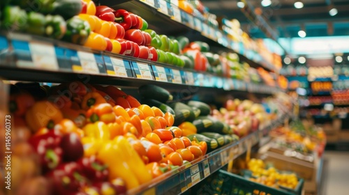 Grocery aisle with fresh vegetables and produce