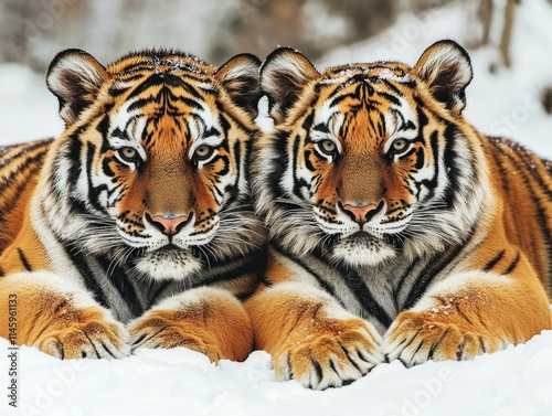 Two tigers in snowy landscape photo