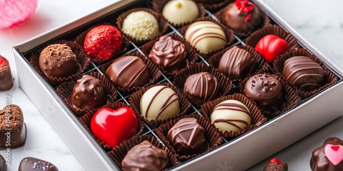 a delightful box of Valentine s chocolate filled with an assortment of sweet treats, perfect for expressing love and affection through a box of Valentine s chocolate on this special occasion. photo