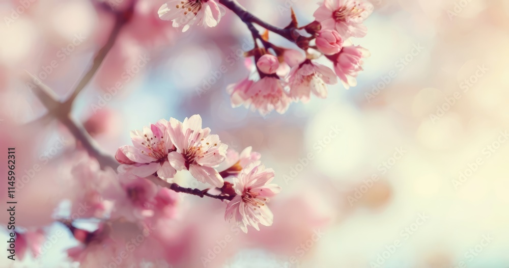 Hermoso fondo de primavera con flor de cerezo, rayos de sol, fondo de naturaleza borroso, espacio para texto, primer plano, efecto bokeh, colores pastel, luz suave Hermoso fondo de primavera con flor de cerezo, rayos de sol, fondo de naturaleza borroso, espacio para texto, primer plano, efecto bokeh, colores pastel, luz suave