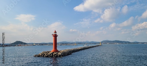 The red lighthouse on the sea