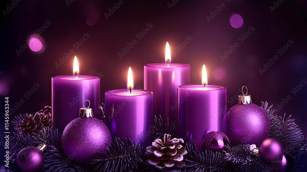 Purple Advent Candles Christmas Decoration Purple Advent Candles Christmas Decoration