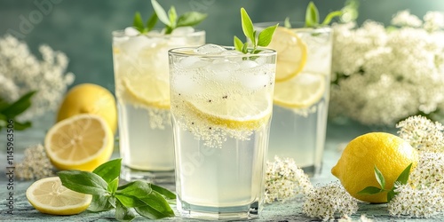 Refreshing elderflower lemonade made from blooming elderflower, perfect for a sunny day. Enjoy the delightful taste of this elderflower lemonade, ideal for any gathering or picnic.