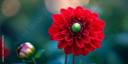 Vibrant red flower showcasing striking petals, featuring a unique green fruit seed at its base, highlighting the beauty of nature s red flower and its intriguing growth process.
