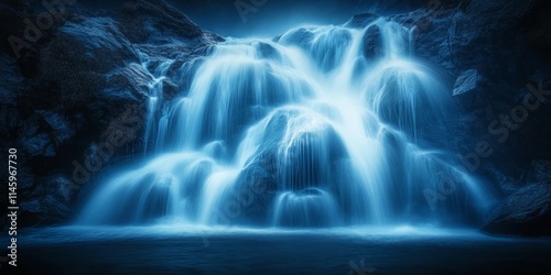 Wallpaper Mural Long exposure shot capturing the beauty of a waterfall, featuring a striking blue toned image that highlights the mesmerizing flow and movement of the waterfall in an artistic way. Torontodigital.ca