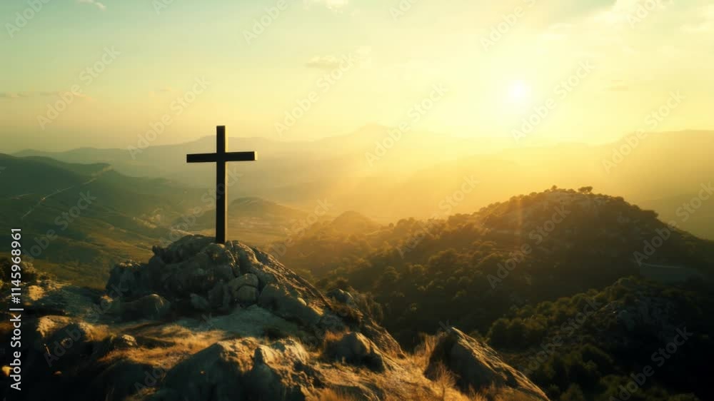 Silhouette of Jesus with Cross over rainbow sunset concept for religion, worship, Christmas, Good Friday, Easter, Jesus he is risen, Thanksgiving prayer and praise, promise