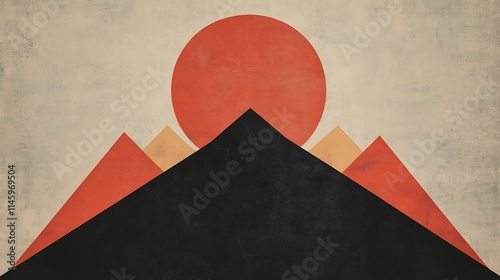 Abstract minimalist mountain sun landscape. photo