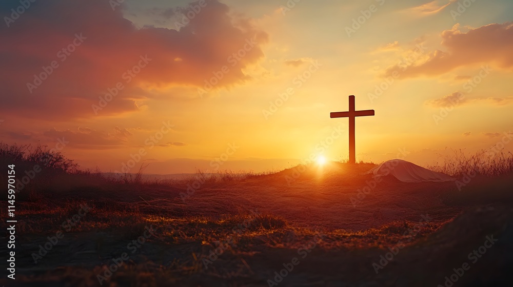 Sunset Silhouette Cross Hilltop Tomb Sunset Silhouette Cross Hilltop Tomb