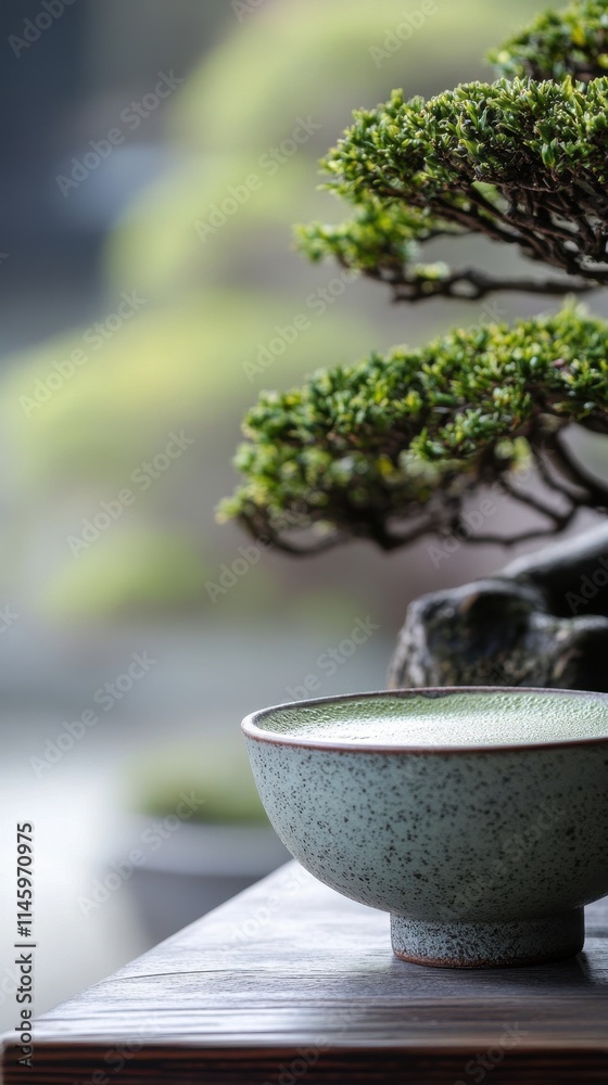 Zen Matcha Moment: Tranquil Bonsai and Serene Green Tea Zen Matcha Moment: Tranquil Bonsai and Serene Green Tea