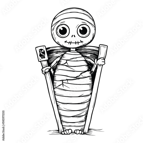 Elegant Silhouette Of A Black Abd White Mummy Vector Illustration