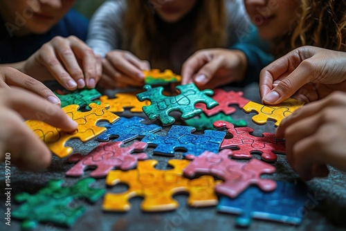 Kids having fun with puzzle game, perfect for illustration or education concept
