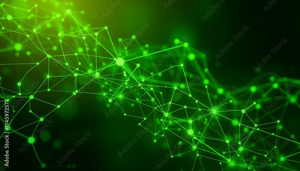 Abstract green wave pattern with glowing dots representing connectivity and technology at night Abstract green wave pattern with glowing dots representing connectivity and technology at night