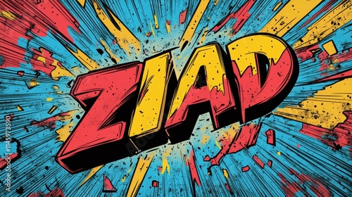 Bright comic book-style zap text in vibrant colors photo