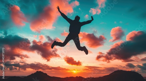 Wallpaper Mural Captivating silhouette of a person jumping against a dramatic sky, conveying freedom and exhilaration in mid-air. Torontodigital.ca