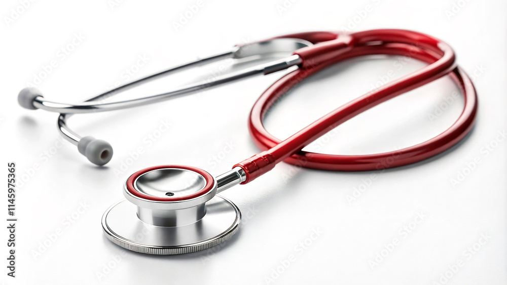 Stethoscope on white and red background with medical and healthcare tags1 Stethoscope on white and red background with medical and healthcare tags1