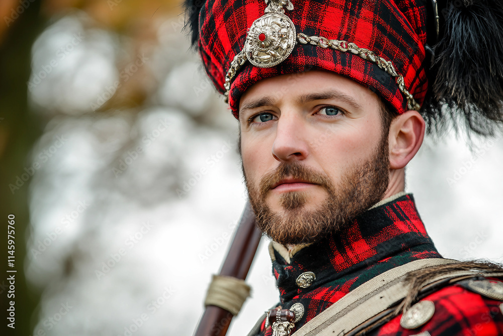 Obraz premium Authentic Scottish person Piper in Traditional Attire, Generative AI Artwork Capturing Cultural Heritage
