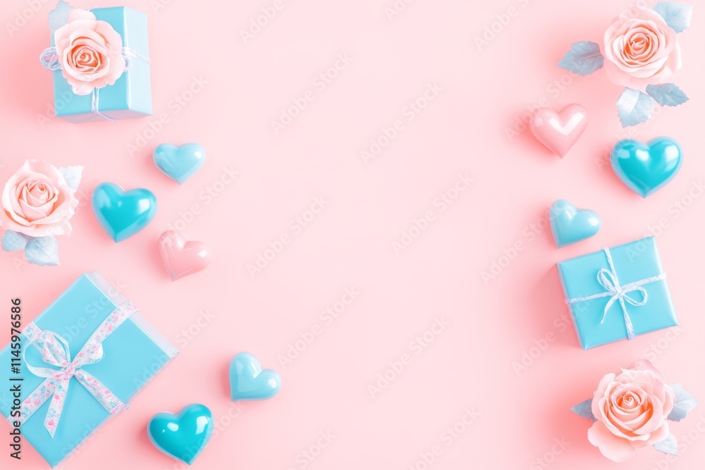 A beautifully wrapped gift box adorned with a delicate bow, surrounded by a vibrant bouquet of flowers, perfect for expressing love on Valentine's Day. A beautifully wrapped gift box adorned with a delicate bow, surrounded by a vibrant bouquet of flowers, perfect for expressing love on Valentine's Day.