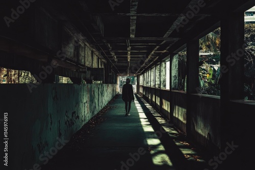 A person strolling along a lengthy corridor