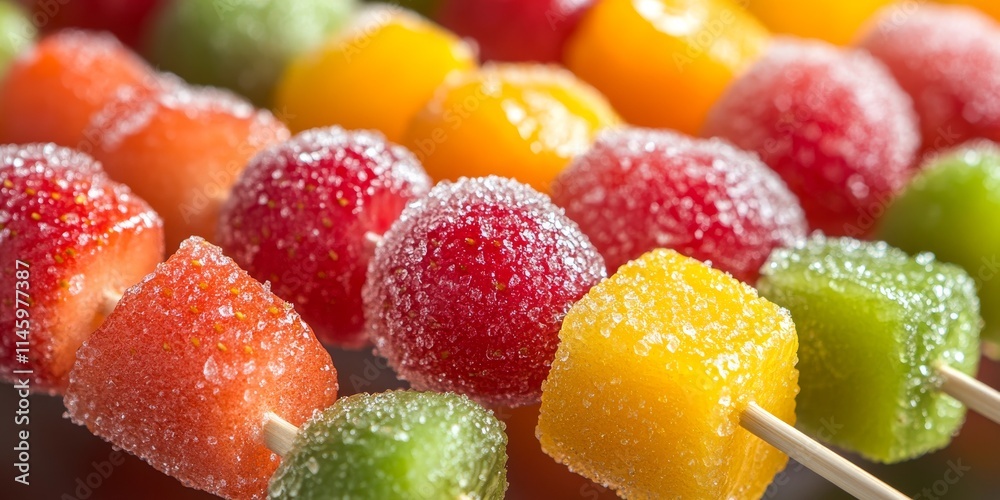 Colorful skewers featuring sugar coated fruit create a delightful treat. These sugar coated fruit skewers are perfect for events and gatherings, adding a sweet and vibrant touch to any occasion. Colorful skewers featuring sugar coated fruit create a delightful treat. These sugar coated fruit skewers are perfect for events and gatherings, adding a sweet and vibrant touch to any occasion.