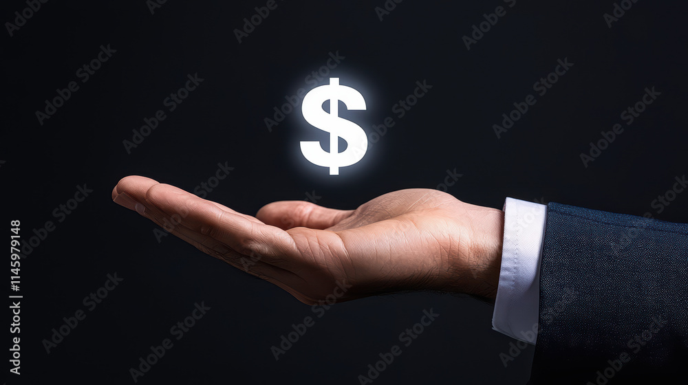 businessman’s hand reaching out with glowing dollar sign, symbolizing wealth and opportunity businessman’s hand reaching out with glowing dollar sign, symbolizing wealth and opportunity