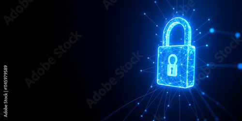Digital padlock for computing system on dark blue background, cyber security for fraud prevention and privacy data network technology background copy space, digital padlock background