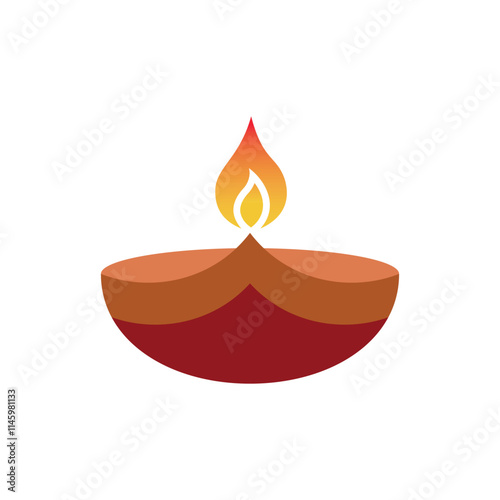 A minimalist illustration of a traditional oil lamp with a bright flame, often used in cultural and religious celebrations like Diwali. This design symbolizes light, warmth, and spirituality. photo