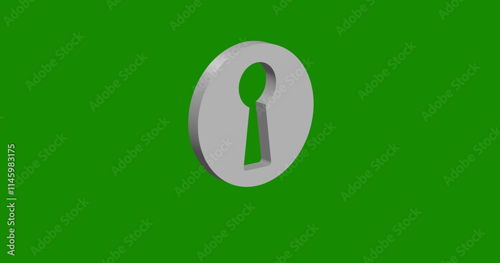 Isolated realistic white keyhole symbol front view with shadow. 3d illustration on green chroma key background Isolated realistic white keyhole symbol front view with shadow. 3d illustration on green chroma key background