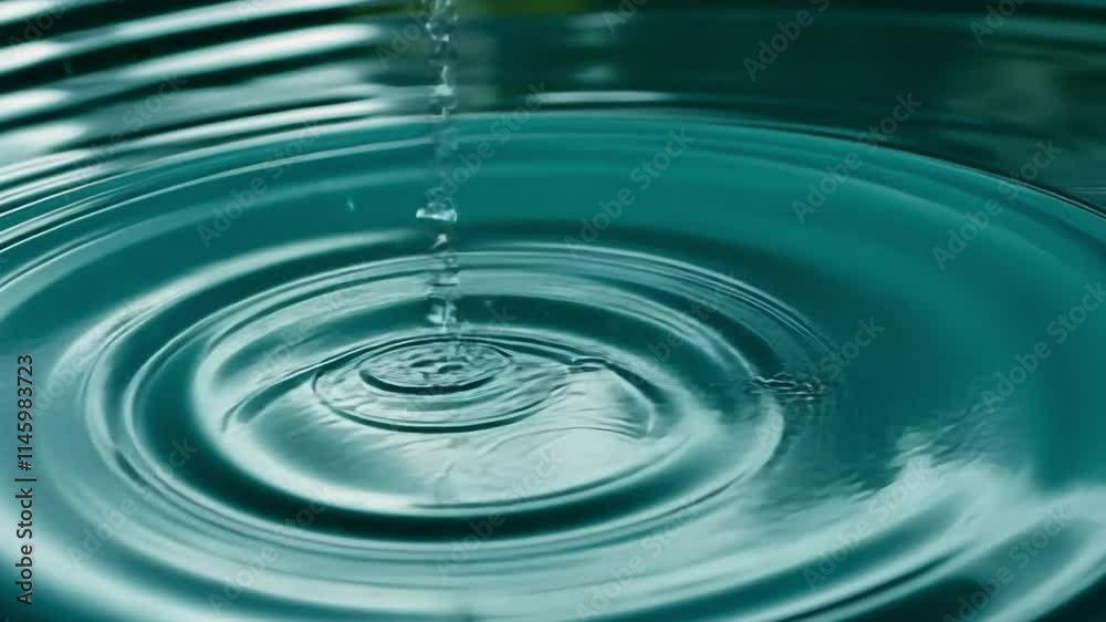 Water Drop Ripples: A single water droplet creates concentric ripples in a teal-colored pool, capturing the ephemeral beauty of motion and tranquility. Water Drop Ripples: A single water droplet creates concentric ripples in a teal-colored pool, capturing the ephemeral beauty of motion and tranquility.