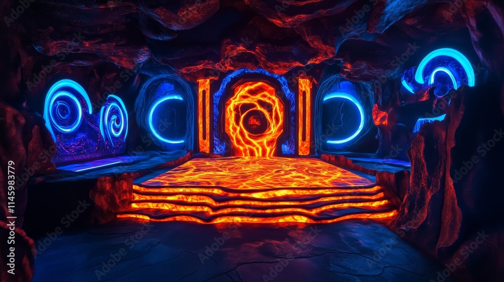 Glowing Lava Gateway in a Neon Fantasy Cave - Made with Generative AI Glowing Lava Gateway in a Neon Fantasy Cave - Made with Generative AI