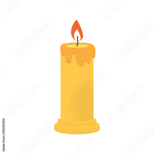 A simple illustration of a lit candle with orange wax dripping and a glowing red flame. This minimalist design is perfect for themes related to relaxation, spirituality, or creating a warm ambiance.