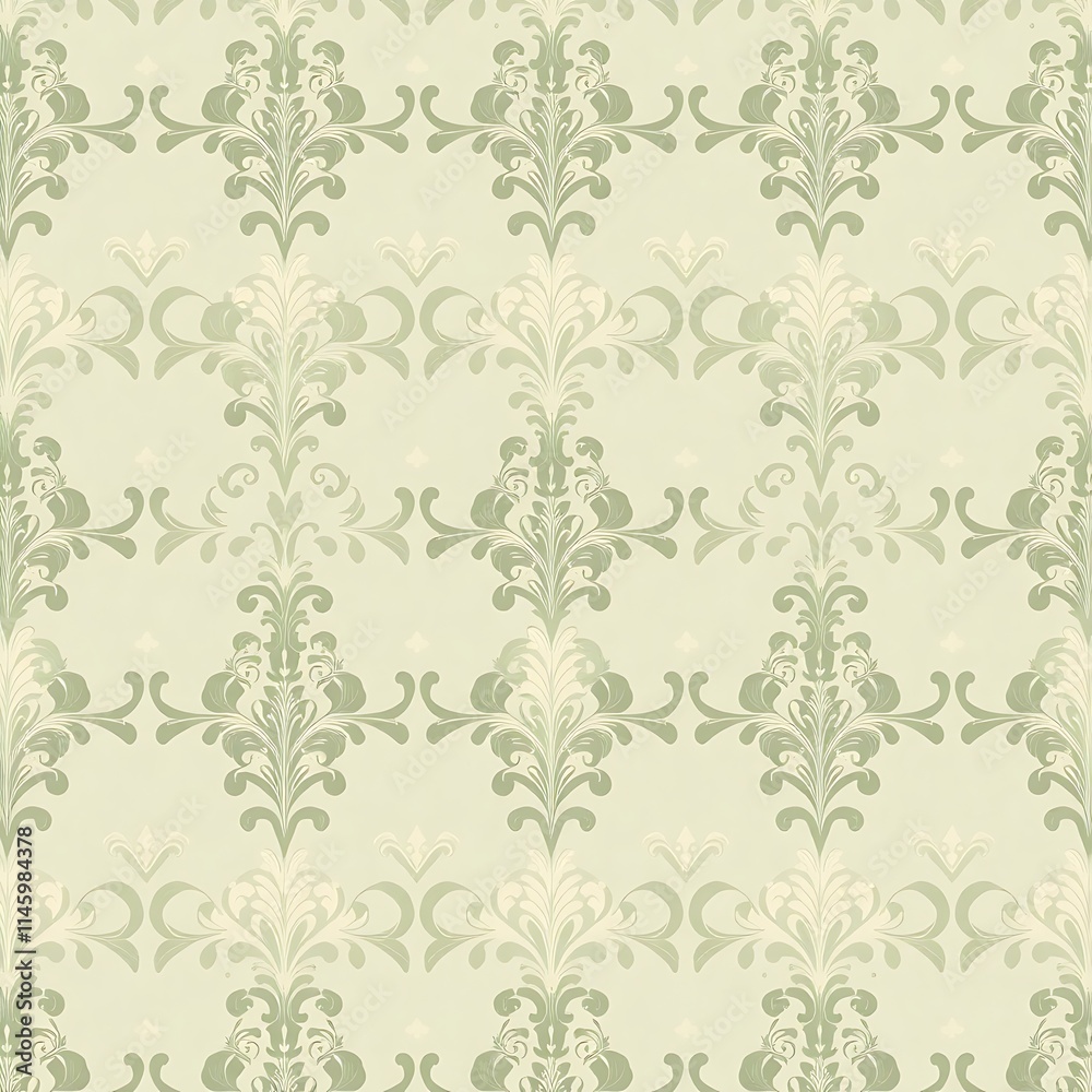 Fototapeta premium Elegant Sage Green Damask Pattern 