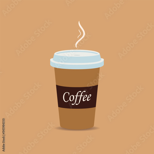 A simple illustration of a to-go coffee cup with a brown sleeve labeled "Coffee." Steam rises from the cup, making it perfect for coffee shop branding, cafe menus, or packaging designs.