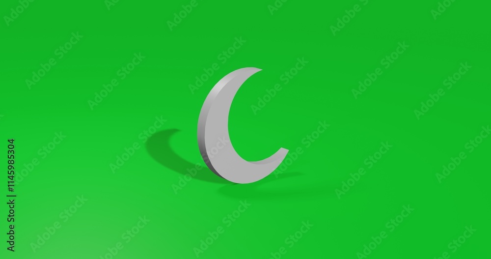 Isolated realistic white moon symbol front view with shadow. 3d illustration on green chroma key background Isolated realistic white moon symbol front view with shadow. 3d illustration on green chroma key background