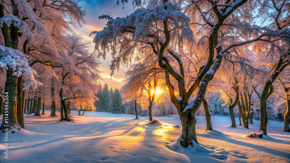 serene winter forest scene at dusk, featuring snow covered trees and warm sunset glow. tranquil atmosphere invites reflection and peace serene winter forest scene at dusk, featuring snow covered trees and warm sunset glow. tranquil atmosphere invites reflection and peace