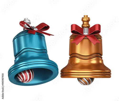 2 3D Christmas Bell Icons – Transparent Background for Holiday Designs