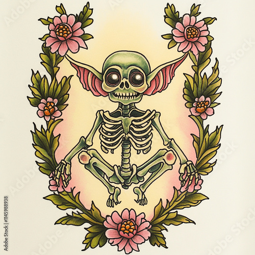 Goblin tattoo flash illustration