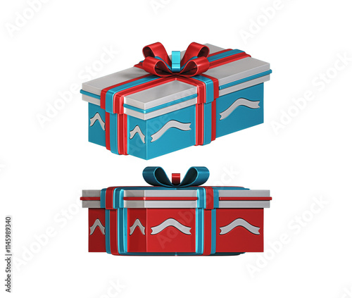 2 3D Christmas Gift Box Icons – Transparent Background for Holiday Designs