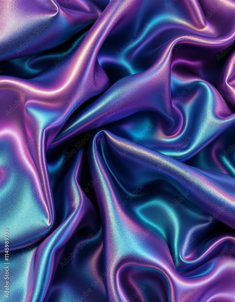 Obraz premium Vibrant fabric collage, iridescent texture layers, shiny holographic backdrop