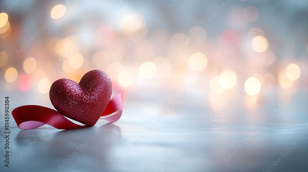 Minimalist scene with a heart-shaped red ribbon on a pristine white table, glowing pink and white blurred bokeh softly illuminating the background, elegant and romantic atmosphere, hd focus, Minimalist scene with a heart-shaped red ribbon on a pristine white table, glowing pink and white blurred bokeh softly illuminating the background, elegant and romantic atmosphere, hd focus,
