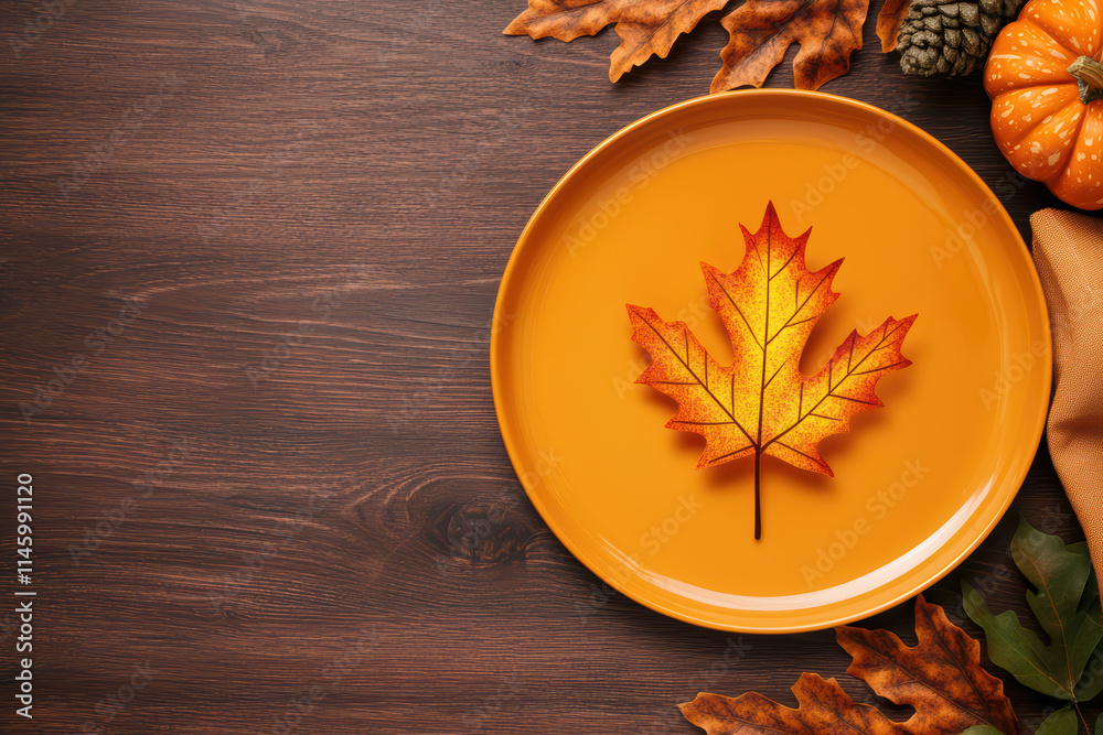 vibrant autumn themed plate featuring glowing leaf, surrounded by seasonal decor. Perfect for Thanksgiving celebrations vibrant autumn themed plate featuring glowing leaf, surrounded by seasonal decor. Perfect for Thanksgiving celebrations