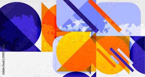 Squares, circles and triangles and grainy noisy texture. Vector Illustration For Wallpaper, Banner, Background, Card, Book Illustration, landing page