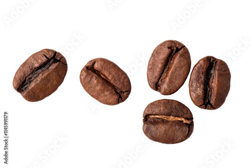 Freshly roasted coffee beans isolated on a white background