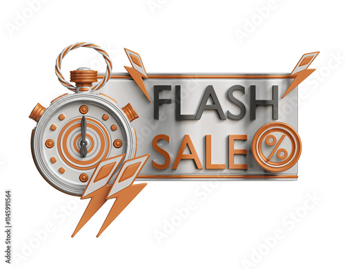 3D Flash Sale Icon with Stopwatch – Transparent Background