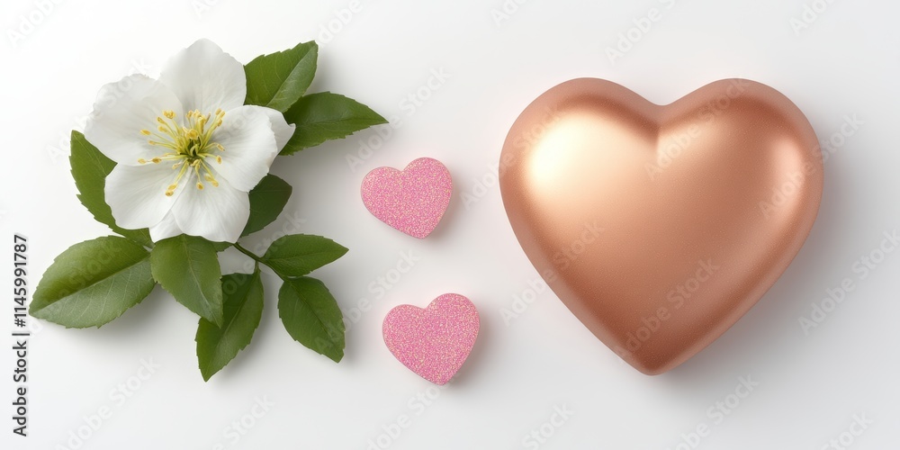 A romantic setup featuring a single red rose beside a delightful heart-shaped cake, elegantly displayed on a pristine white table, perfect for Valentine's Day. A romantic setup featuring a single red rose beside a delightful heart-shaped cake, elegantly displayed on a pristine white table, perfect for Valentine's Day.