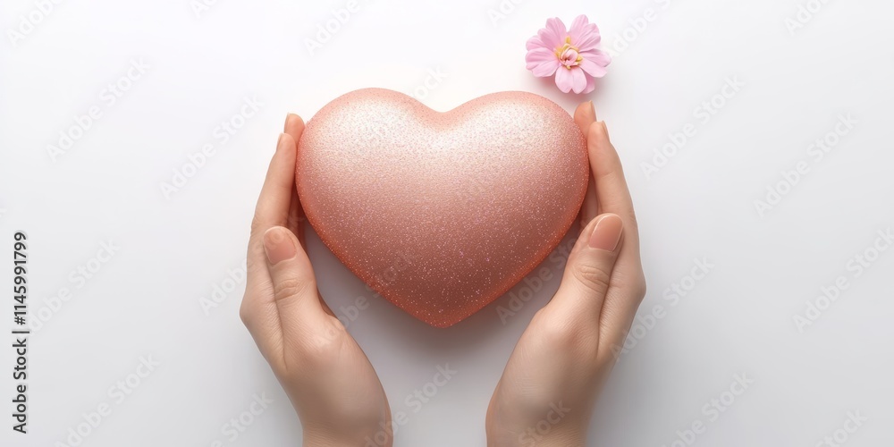 custom made wallpaper toronto digitalA delicate hand cradles a pink heart filled with vibrant flowers, embodying love and affection, perfect for celebrating Valentine's Day.