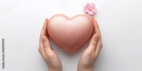 Wallpaper Mural A delicate hand cradles a pink heart filled with vibrant flowers, embodying love and affection, perfect for celebrating Valentine's Day. Torontodigital.ca