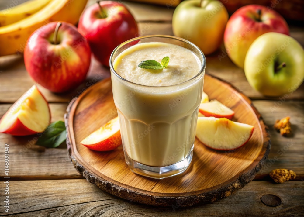 Creamy Banana Apple Milk Smoothie Recipe - Close-Up Photo Creamy Banana Apple Milk Smoothie Recipe - Close-Up Photo