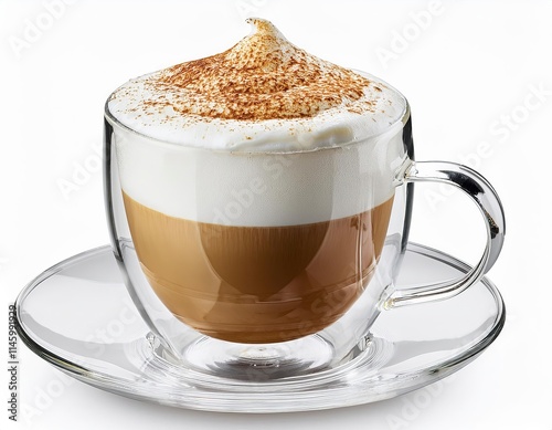a glass of cappuccino on a white background