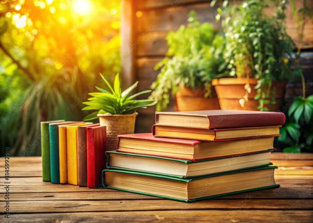 Eye-Level Still Life: Books on Wooden Table - Cozy Reading Nook Photography Eye-Level Still Life: Books on Wooden Table - Cozy Reading Nook Photography